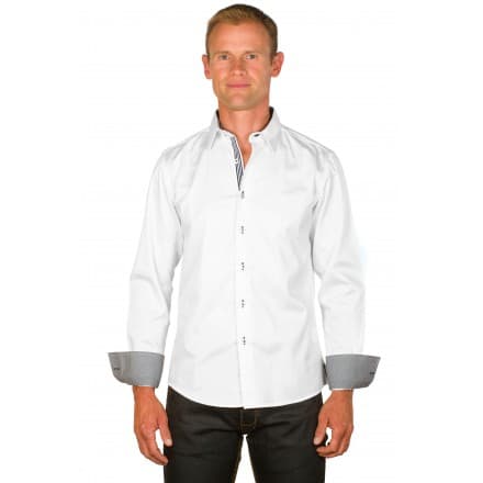 Chemise vichy homme coton ajustée col italien blanche & noir