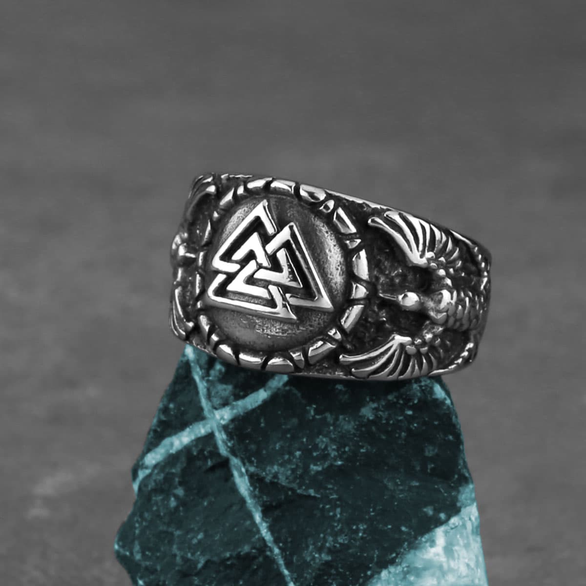 Bague viking corbeaux Valknut - 12