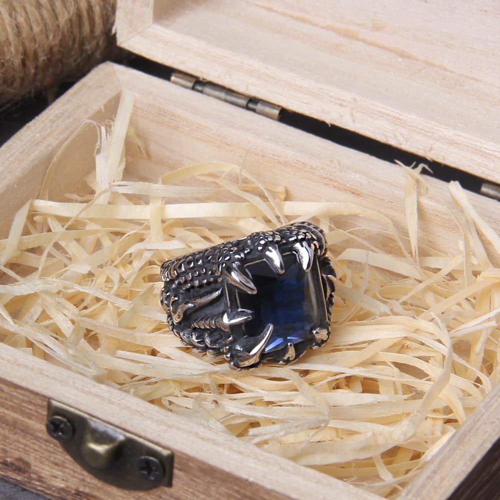Bague viking griffe de dragon bleu - 12
