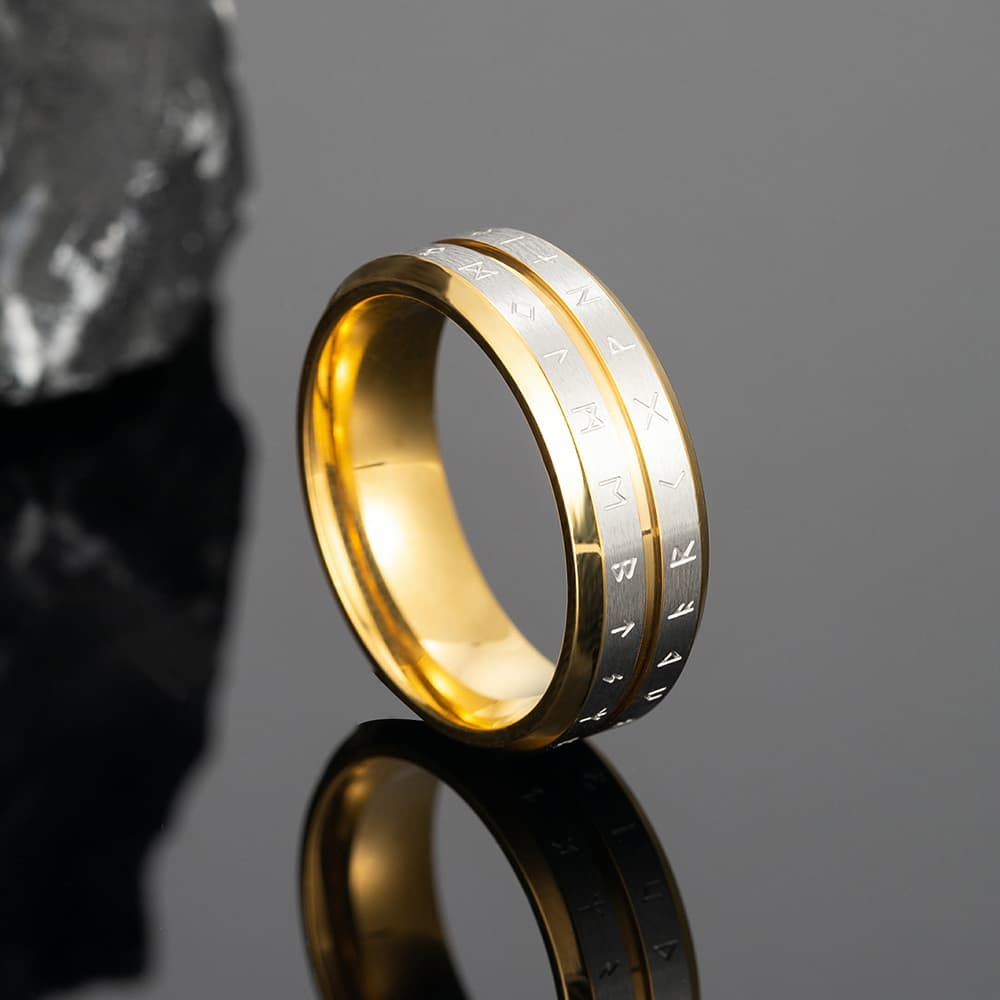 Bague viking rune gravé doré - 12