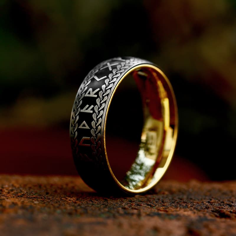 Bague viking runes tressées dorée - 13