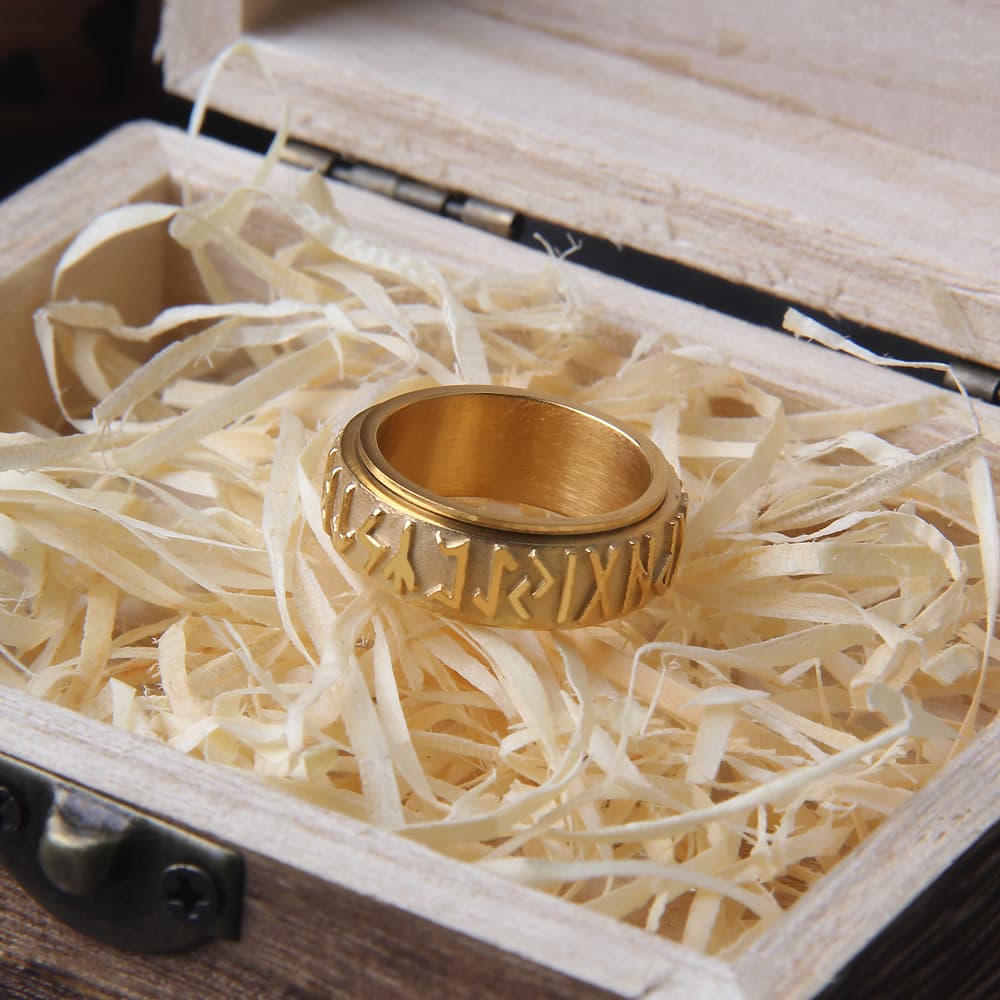 Bague viking rustique dorée - 12