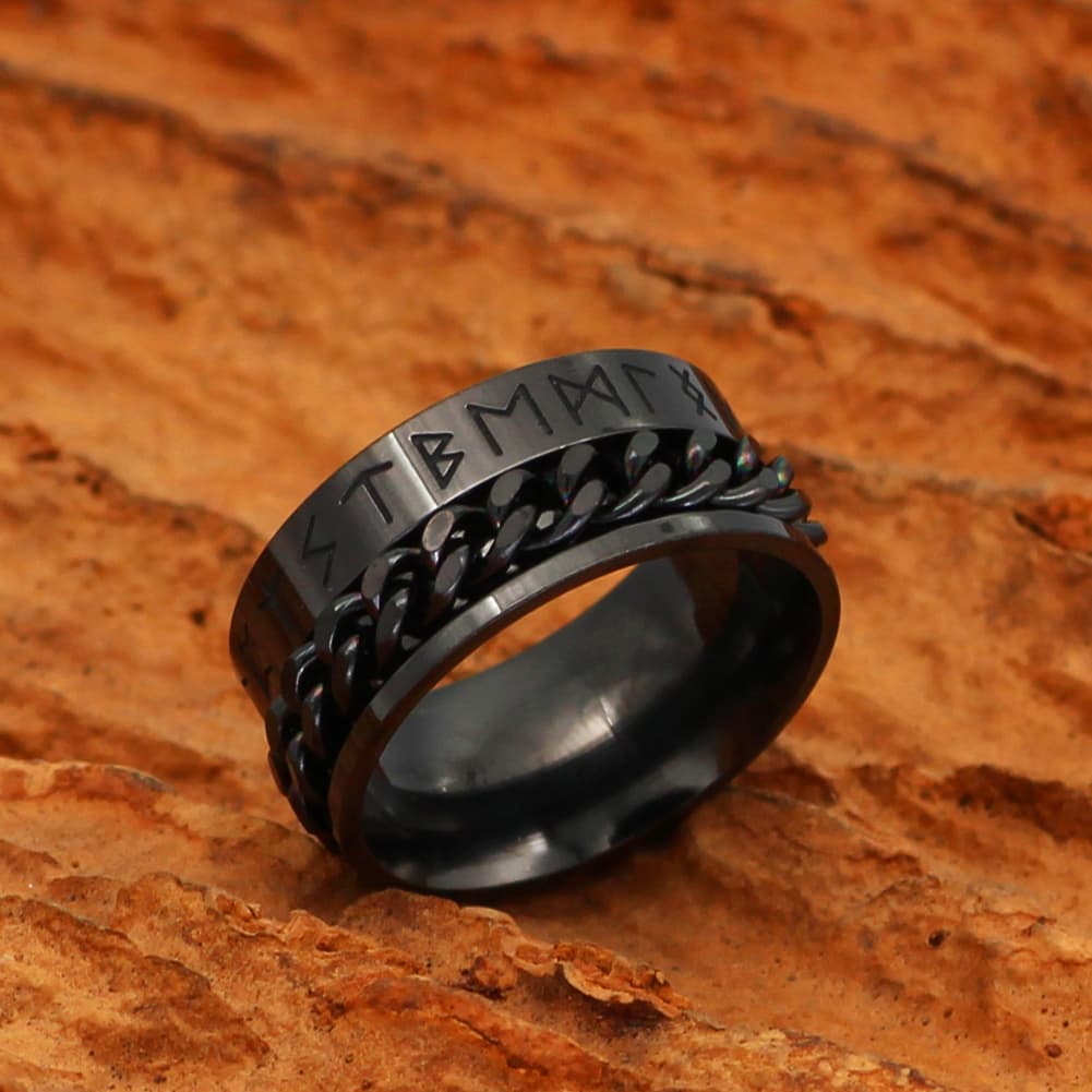 Bague viking tressé noir - 12