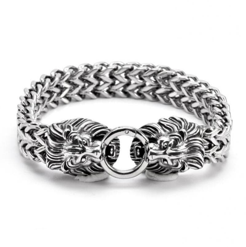Bracelet Viking tête de Lion argenté