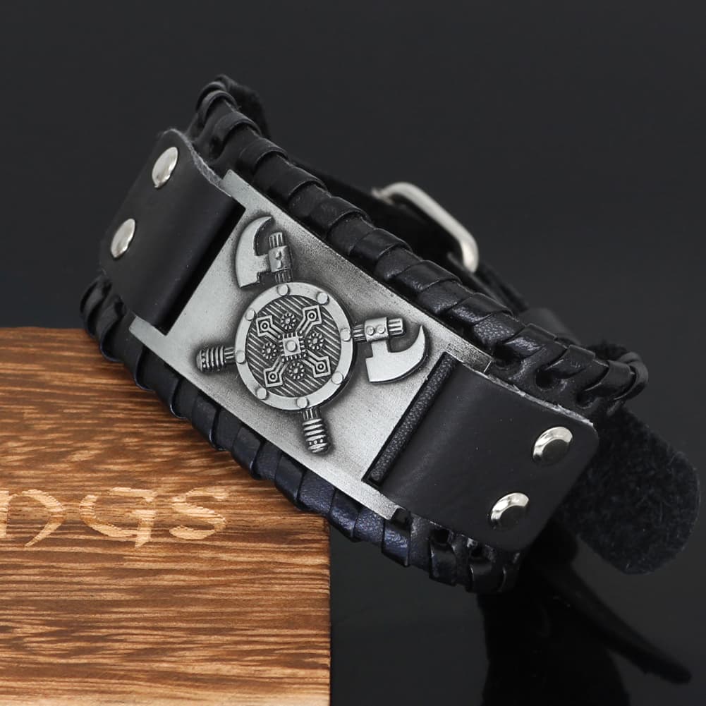 Bracelet viking bouclier en cuir
