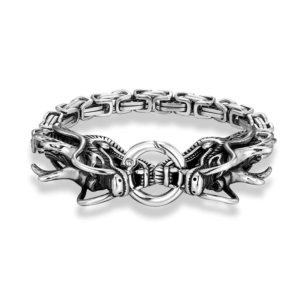 Bracelet viking dragon argenté - 21cm