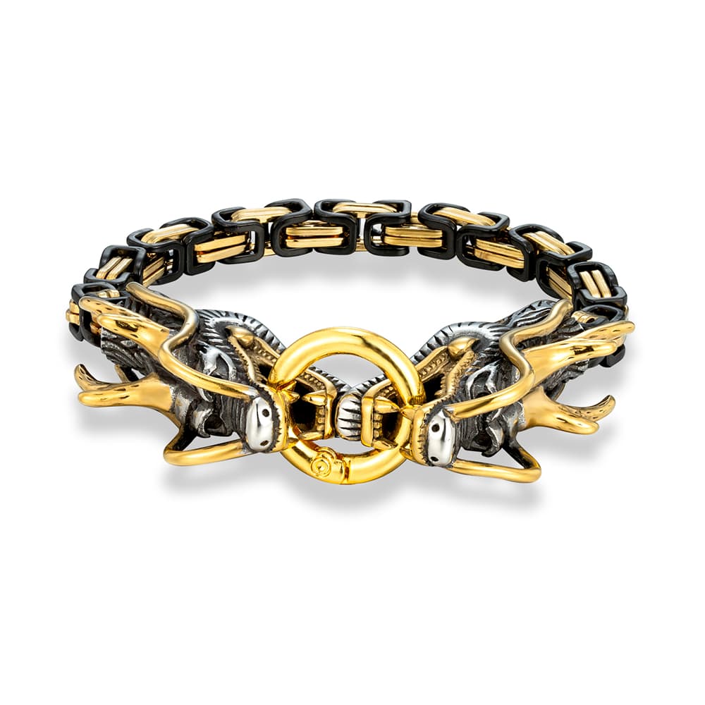 Bracelet viking dragon doré et noir - 23cm