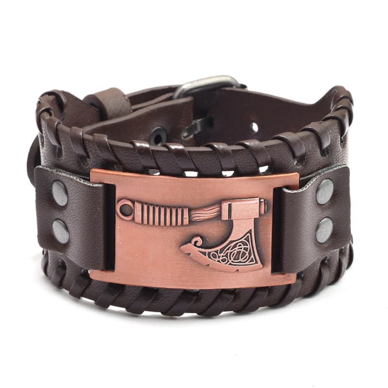 Bracelet viking en cuir hache bronze