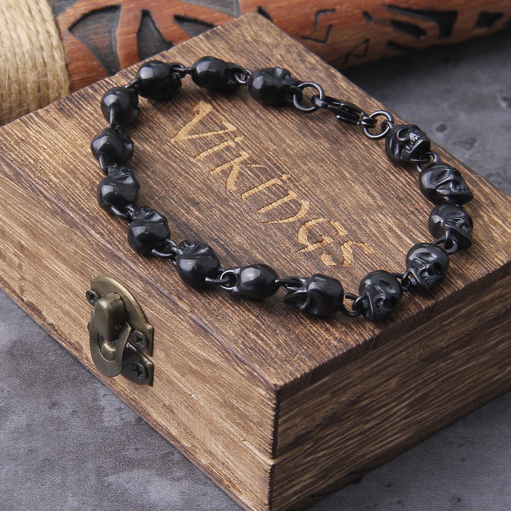 Bracelet viking tête de mort noir - 23cm