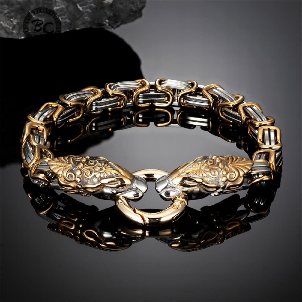 Bracelet viking tête de serpent doré - 23cm