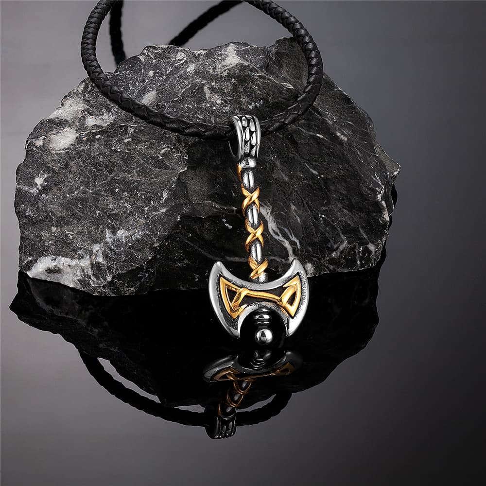 Collier Viking Hache Dorée en cuir