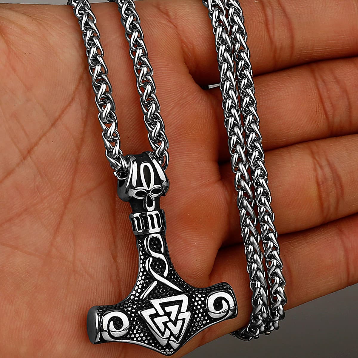 Collier viking Mjolnir argenté