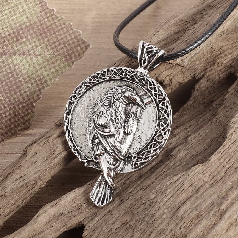 Collier viking corbeau d'Odin argenté