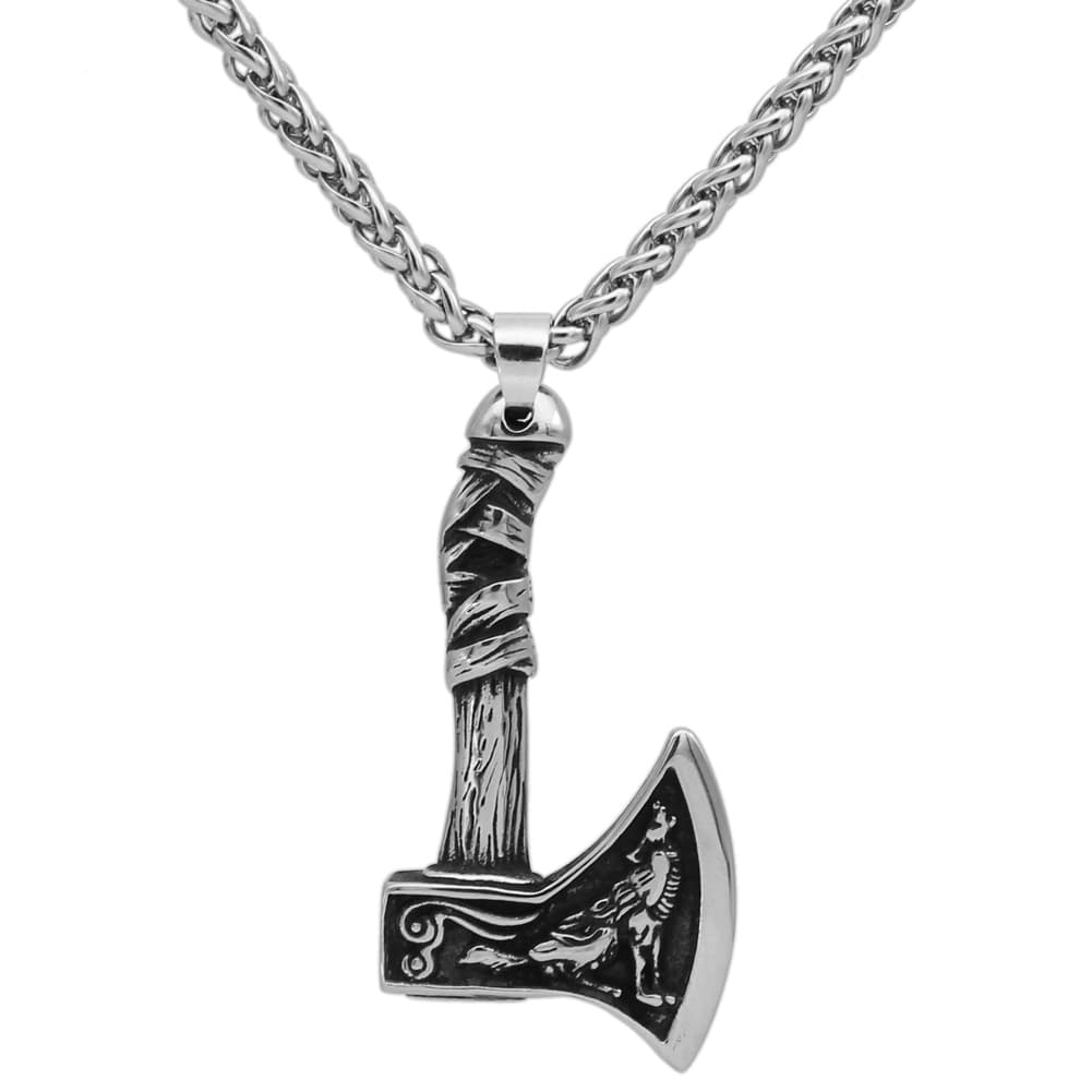 Collier viking hache avec loup