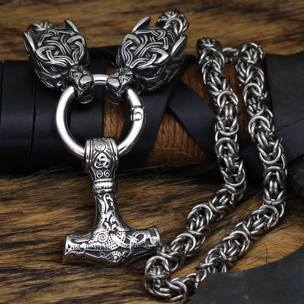 Collier viking loups Mjolnir