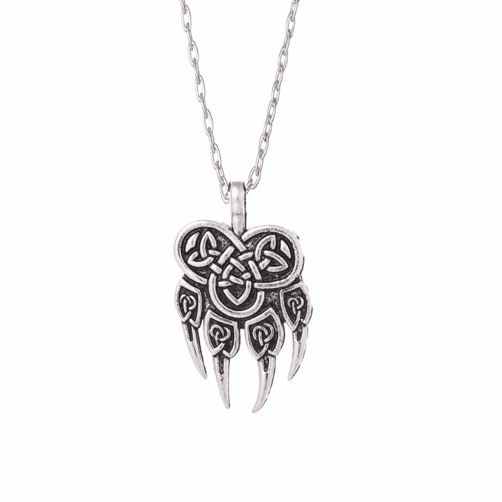 Collier viking patte d'ours nordique argenté