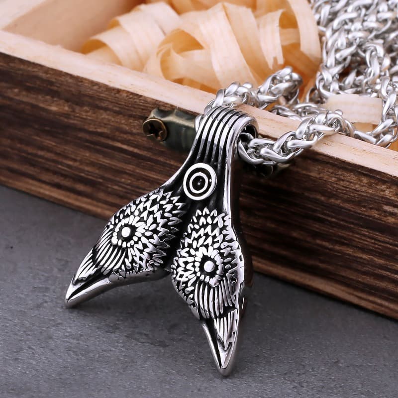 Collier viking tête de Corbeaux