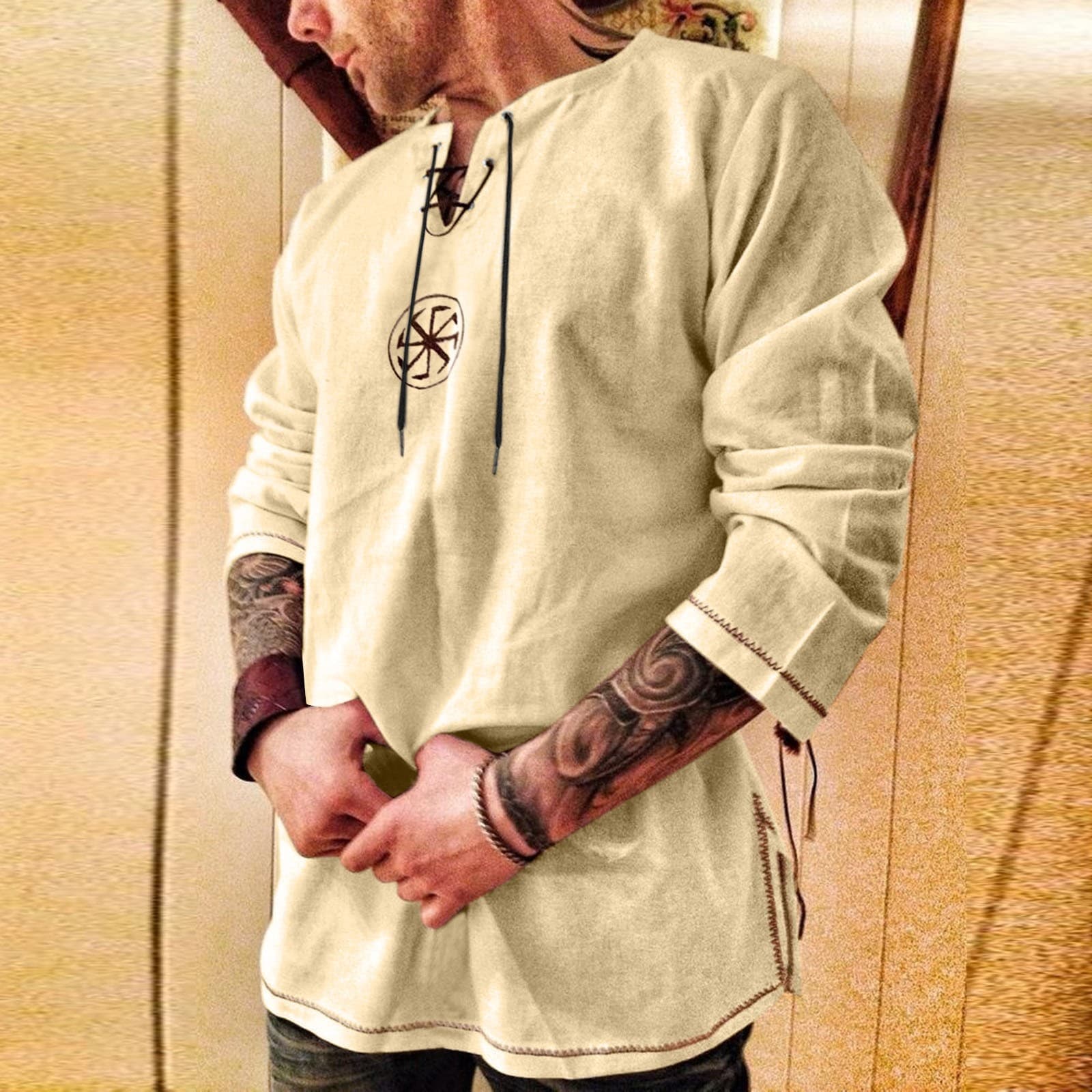 Déguisement viking à col en V beige - XL