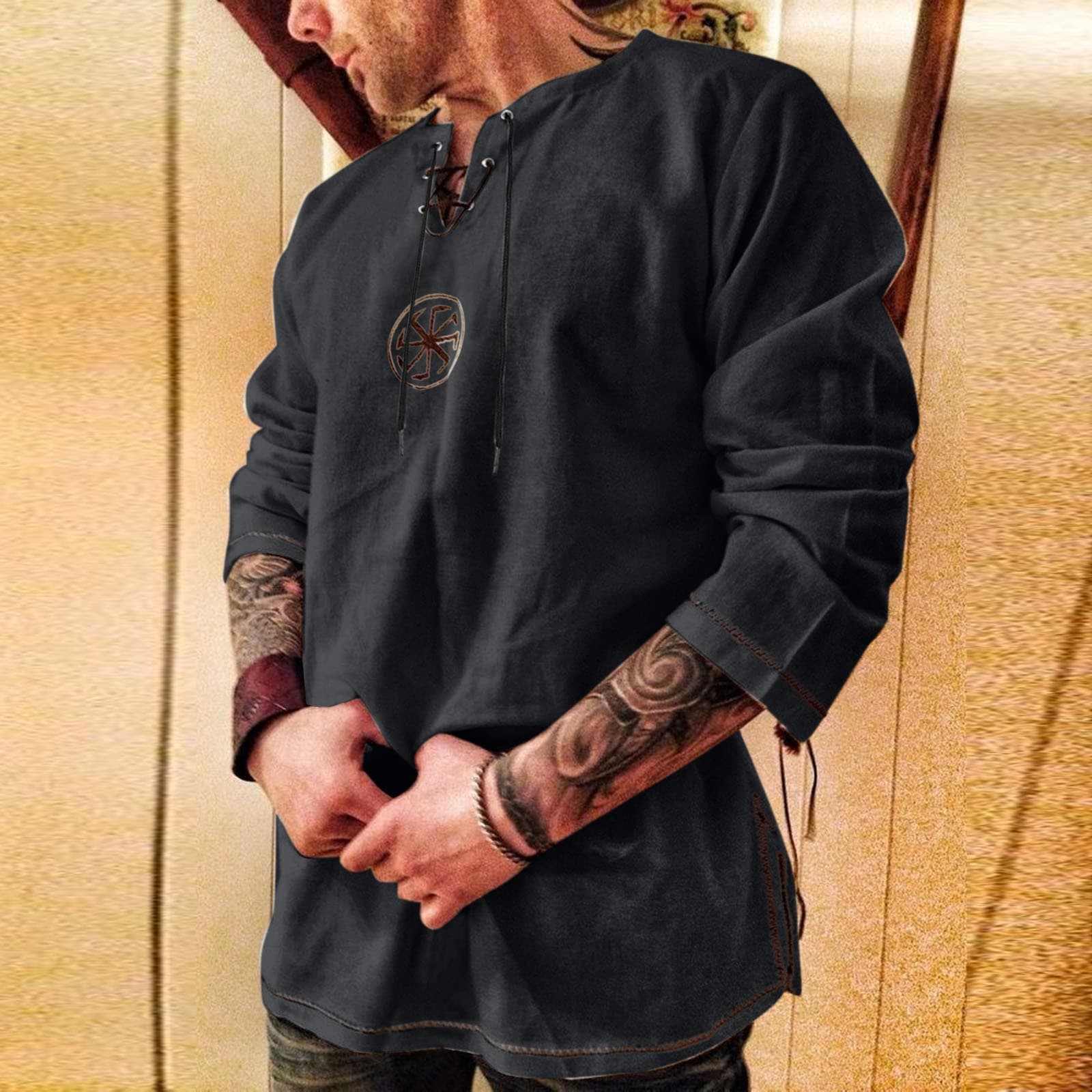 Déguisement viking à col en V noir - XXL