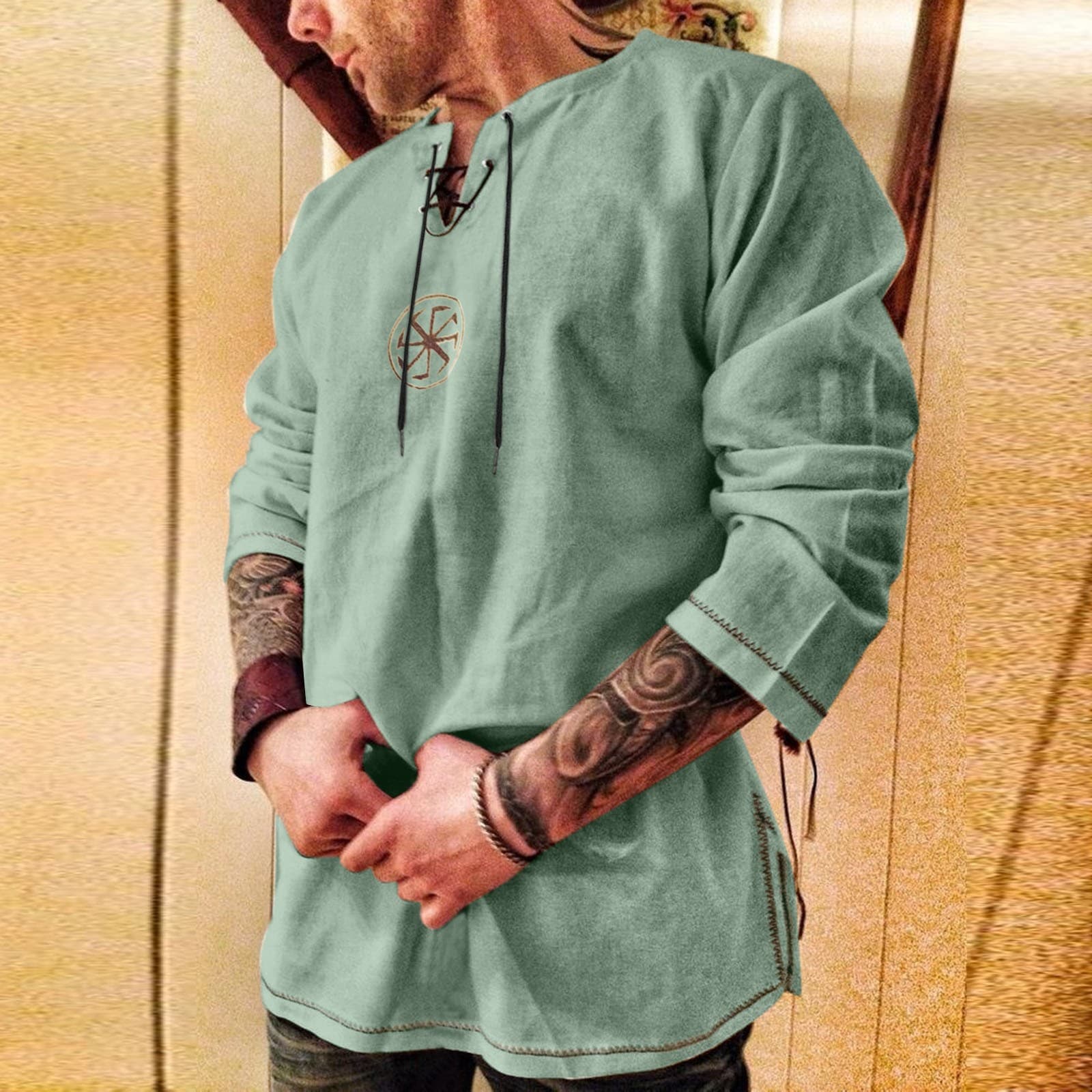 Déguisement viking à col en V vert - XXL