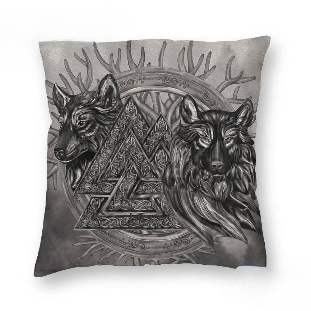 Coussin Viking Valknut et Loups - 40x40cm