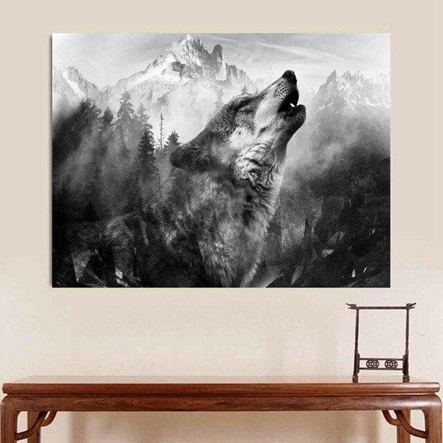 LE TABLEAU LOUP QUI HURLE - 60x80cm - Toile seulement