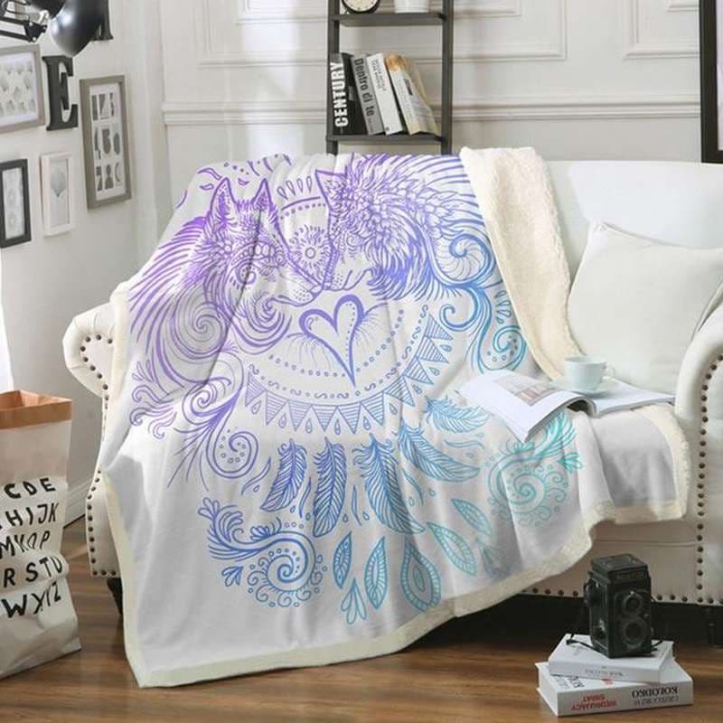 PLAID LOUP AMOUREUX blanc - 228x228cm