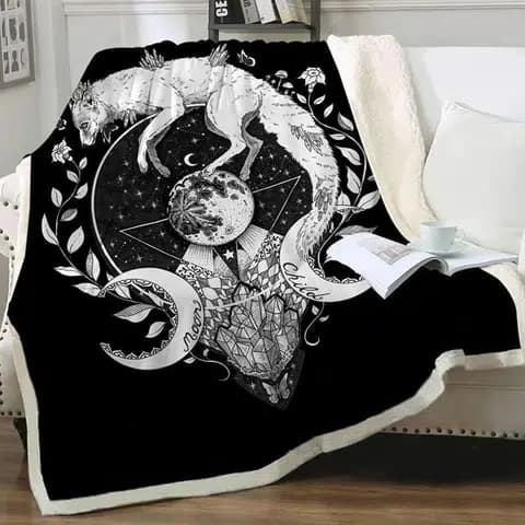 PLAID LOUP ASTROLOGIE noir - 75x100cm