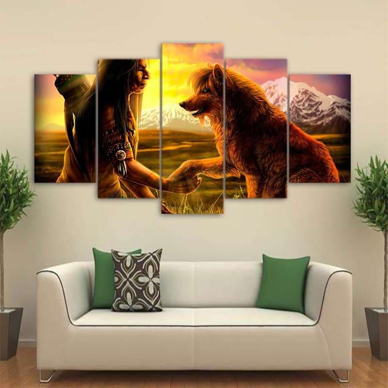 TABLEAU LOUP "INDIEN SAUVAGE" - 150x80cm - Avec cadre