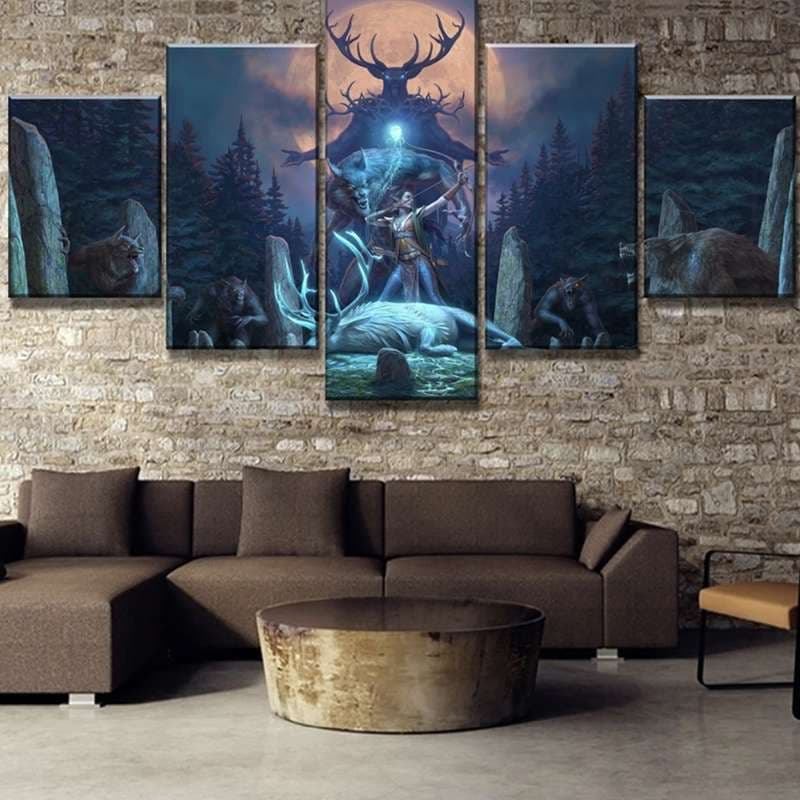 TABLEAU LOUP CERF LÉGENDAIRE - 150x80cm - Toile seulement