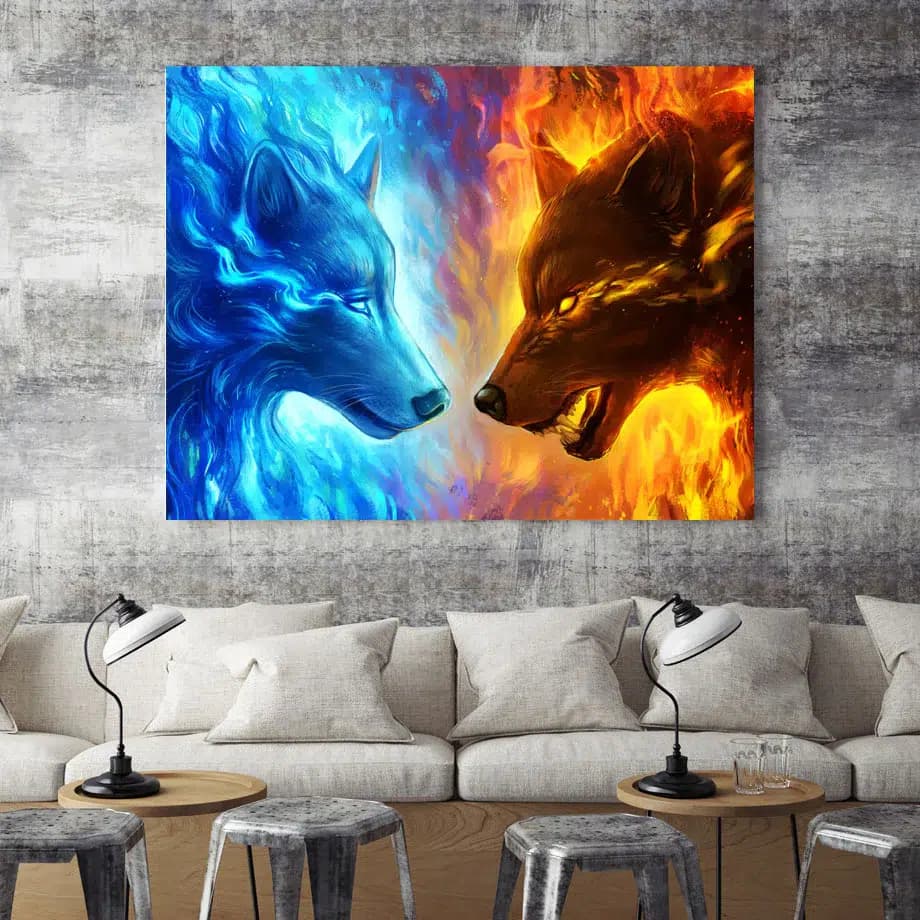 TABLEAU LOUP COLORÉ - 40x50cm - Toile seulement