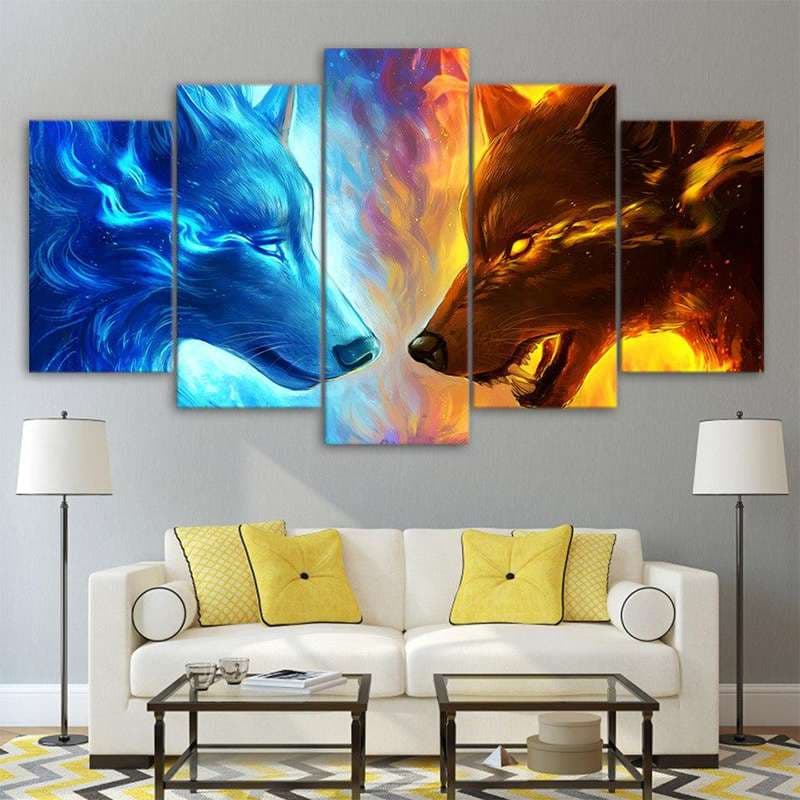 TABLEAU LOUP COULEUR - 50x25cm - Avec cadre