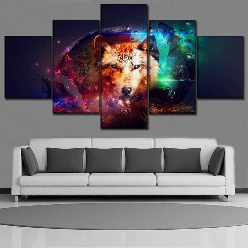 TABLEAU LOUP ÉCLATS COLORÉS - 50x25cm - Toile seulement