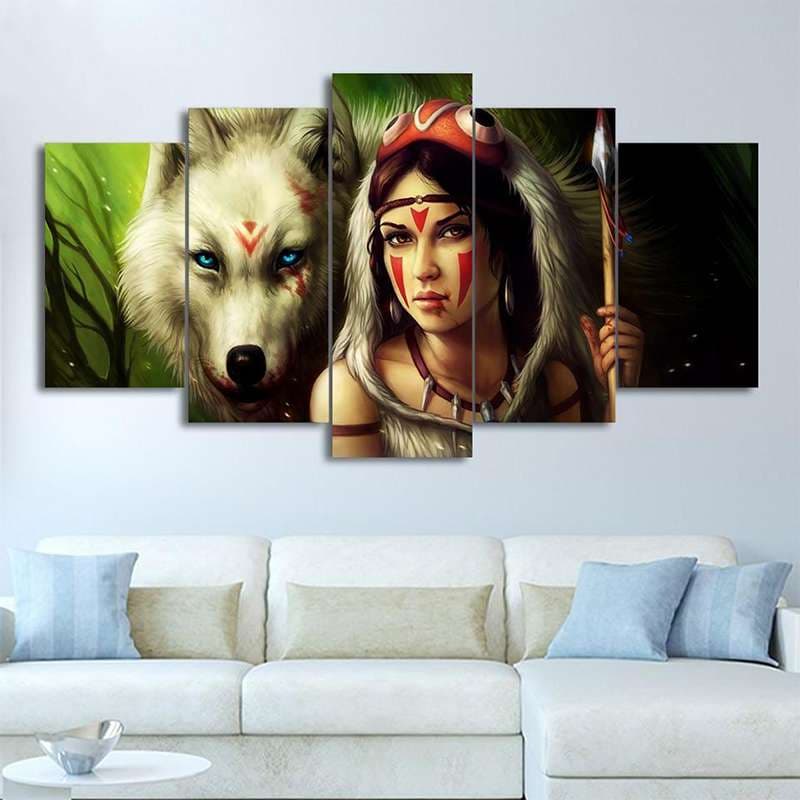 TABLEAU LOUP FEMME INDIENNE - 200x100cm - Toile seulement