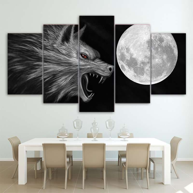 TABLEAU LOUP GAROU HURLANT - 50x25cm - Avec cadre