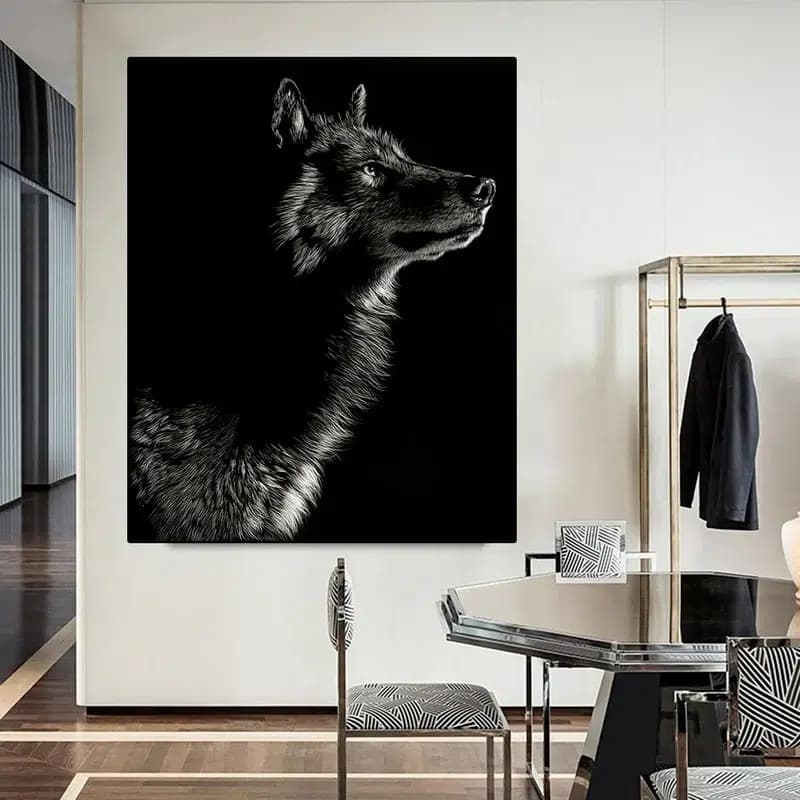 TABLEAU LOUP NOIR MAJESTUEUX - 60x75cm - Toile seulement