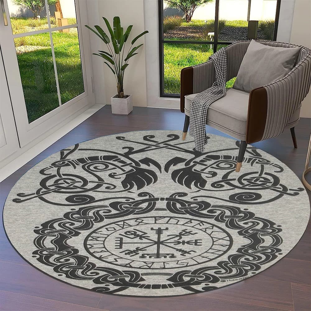 Tapis viking rond corbeaux - 100cm