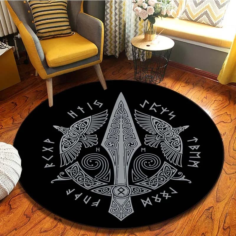 Tapis viking rond oiseaux d'odin - 100cm