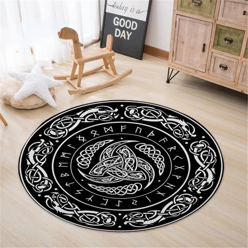 Tapis viking rond runes - 100cm
