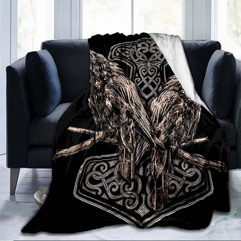 Plaid viking corbeaux d'odin á dos - 180x230cm