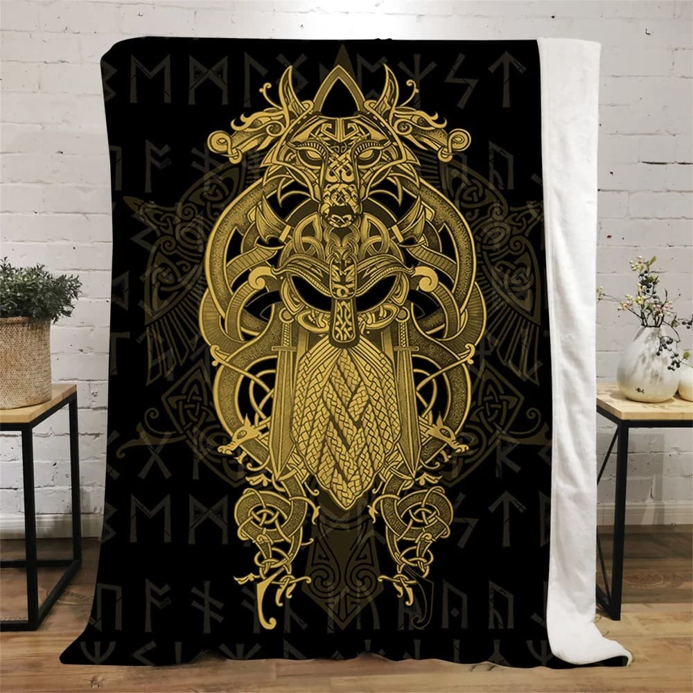 Plaid viking dieu loup doré - 150x200cm