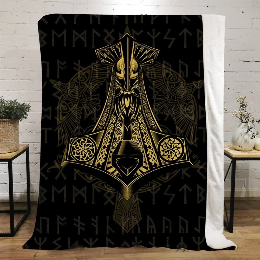 Plaid viking marteau de thor doré - 220x240cm