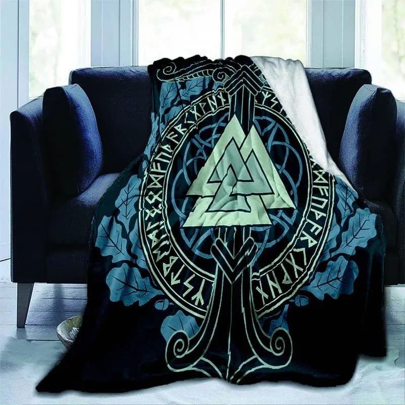 Plaid viking valknut turquoise - 150x200cm