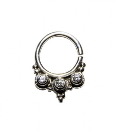 SEPTUM  N° 38 - ARGENT PLAQUE OR - ZIRCONS TRANSPARENTS -1,2mm   ***SOLDE !!