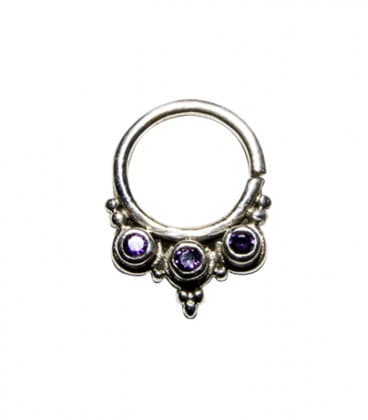 SEPTUM  N° 39 - ARGENT PLAQUE OR - ZIRCONS VIOLETS -1,2mm   ***SOLDE !!