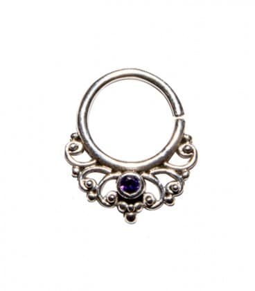 SEPTUM  N° 51 - ARGENT - ZIRCONS VIOLETS  -1,2mm   ***SOLDE !!