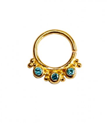 SEPTUM 62 .1,2mm.  (Argent plaqué or,zircon bleu clair)