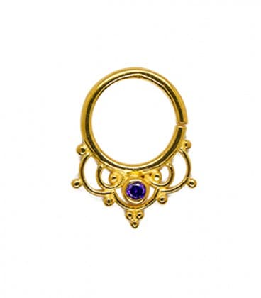 SEPTUM  N° 80 - ARGENT PLAQUE OR - ZIRCONS VIOLETS  -1,2mm   ***SOLDE !!