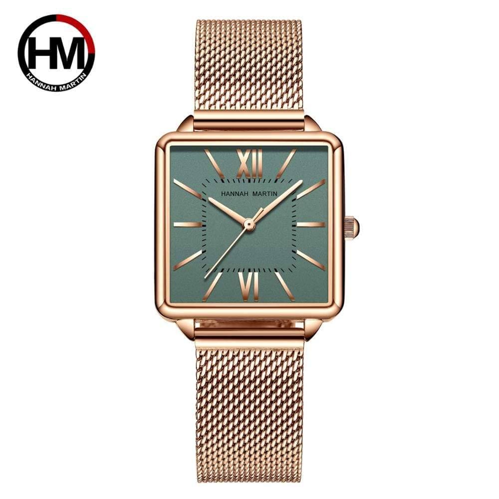 Japan Quartz Movement Green Dial Roman Square Watches Case Stanless Steel Fashion Wristwatch Ladies Rose Gold Watches For Women 1082HWFF