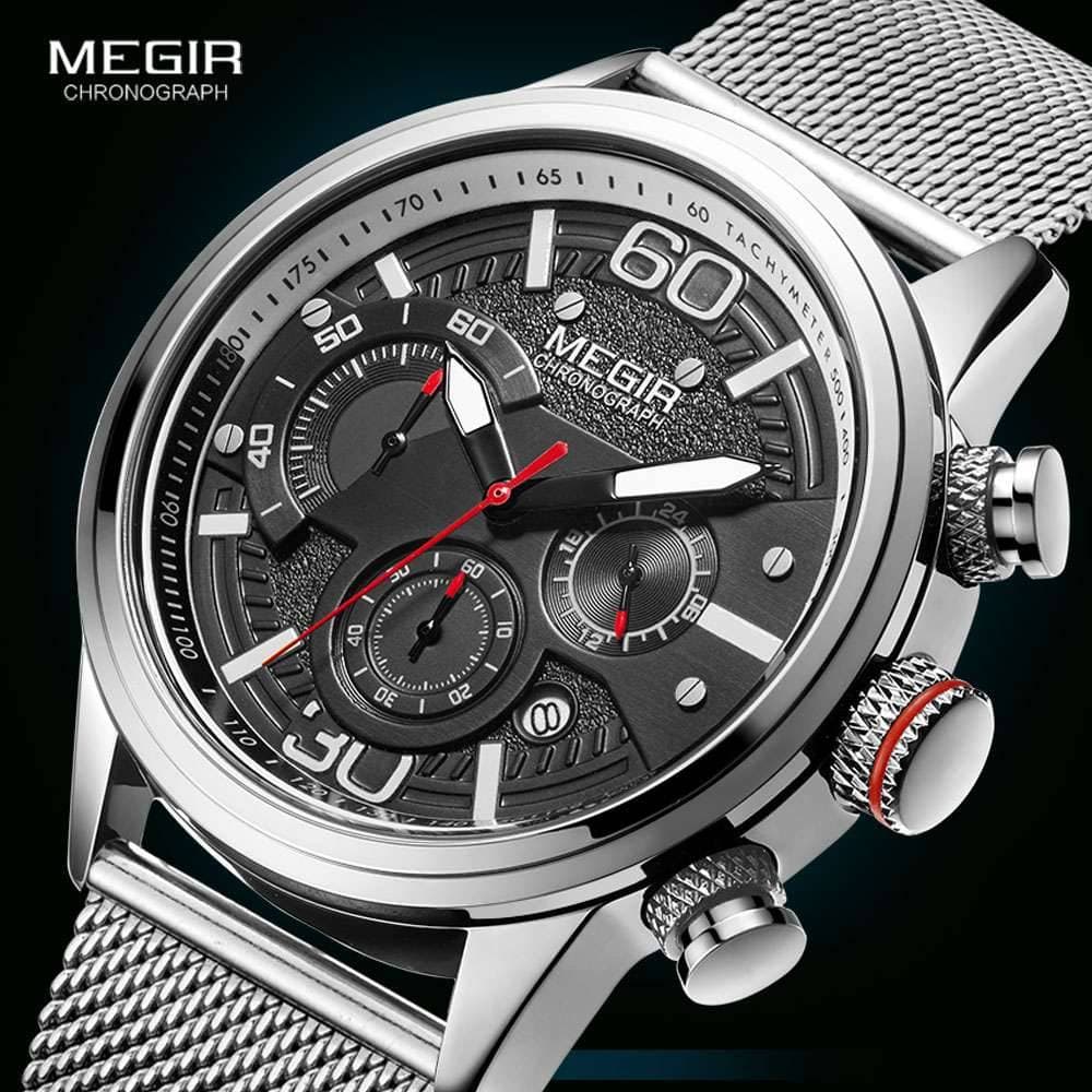 Megir FMS2110G Military Quartz Watch MS2110G-Silver-Mesh